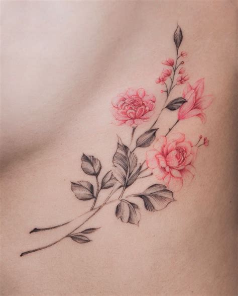 floral side boob tattoo|50+ Charming Breast Tattoo Designs For Women